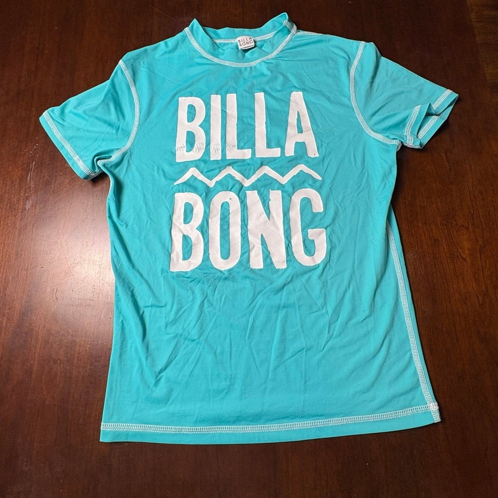 Billabong Y2K Rash Guard Surf Shirt Aqua Blue White Size L
